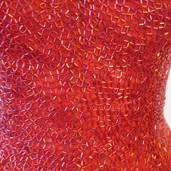 Womens Fabrice Silhouette Red Gold Beads Sequin Silk Satin Formal Gown Dress 10* - Picture 5 of 16